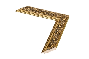 Moldura trabalhada dourada para quadros por medida | Perfil e amostra