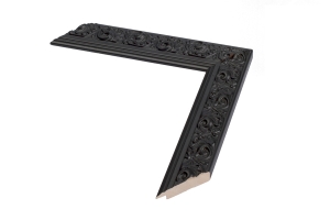 Moldura trabalhada preta para quadros por medida | Perfil e amostra